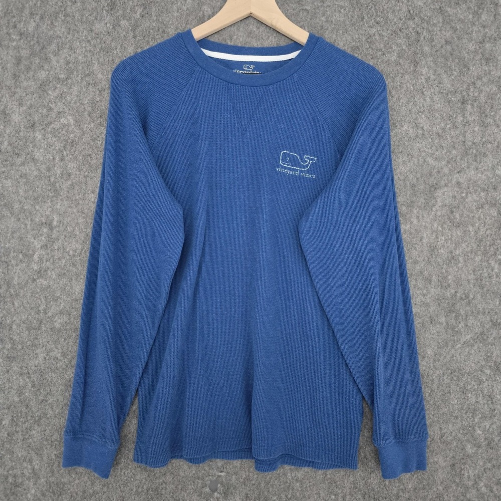 Vineyard Vines Shirt Mens S Blue Waffle Knit Thermal Whale‎ Long Sleeve Tee Top